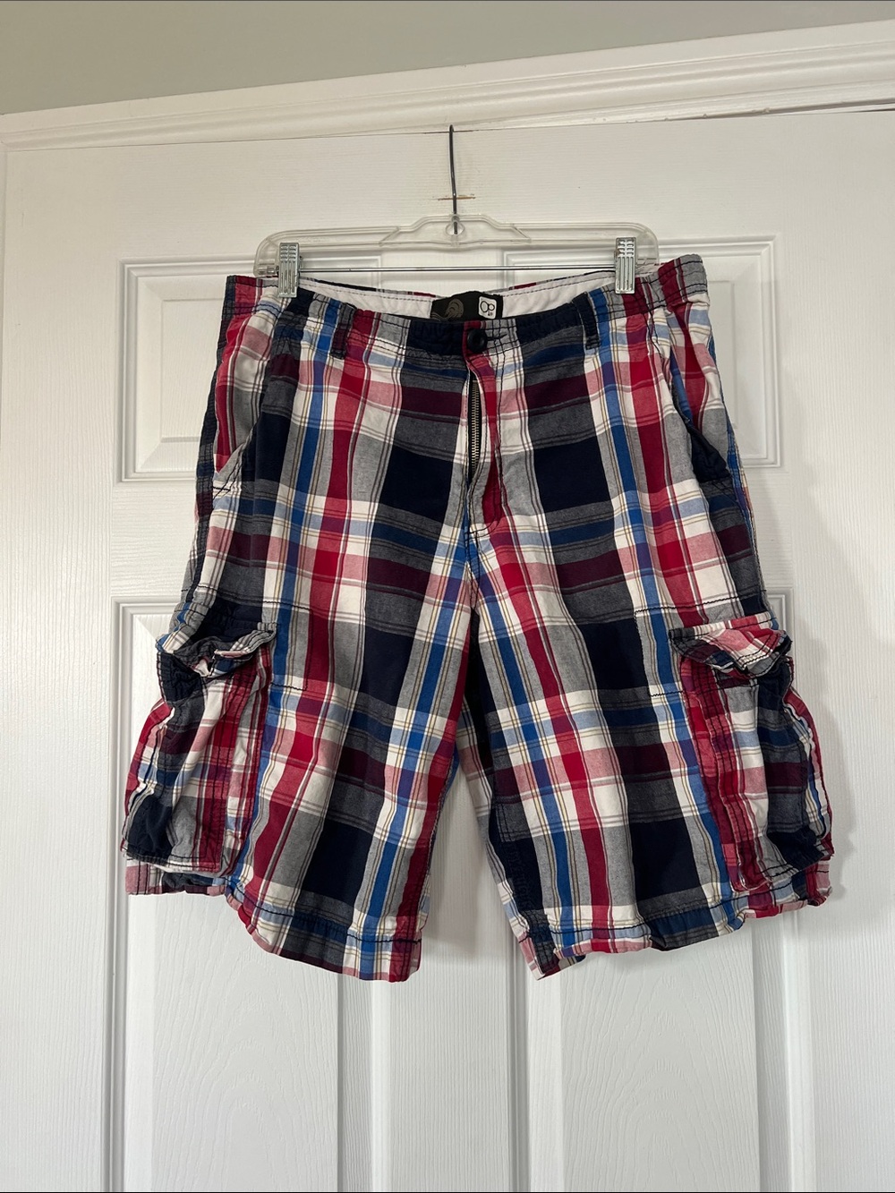 OP Men's Plaid Cargo Shorts - Red, Navy & White